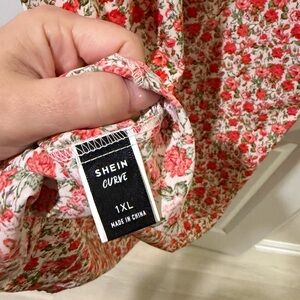 SHEIN Curve Red and Green Floral Dress